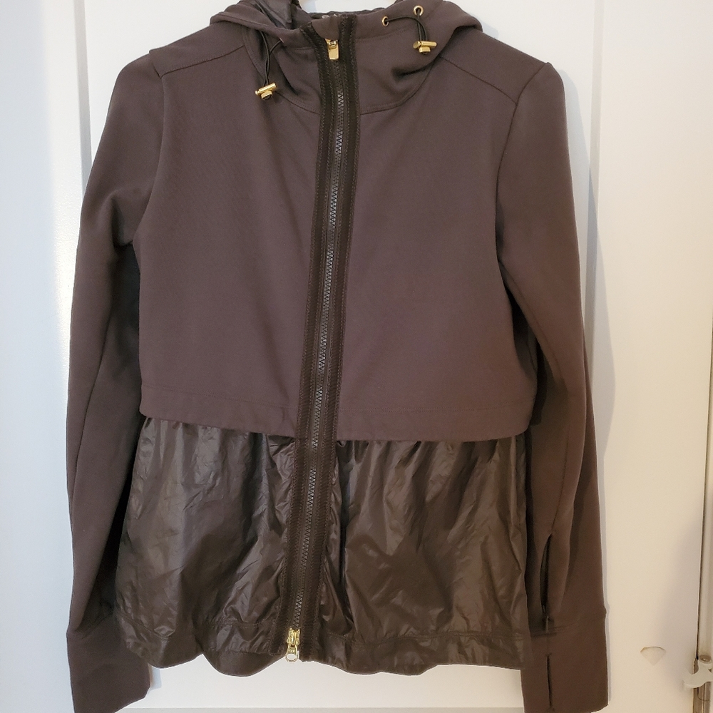 Athleta Women's grey hooded layered light weight athletic jacket, size XS